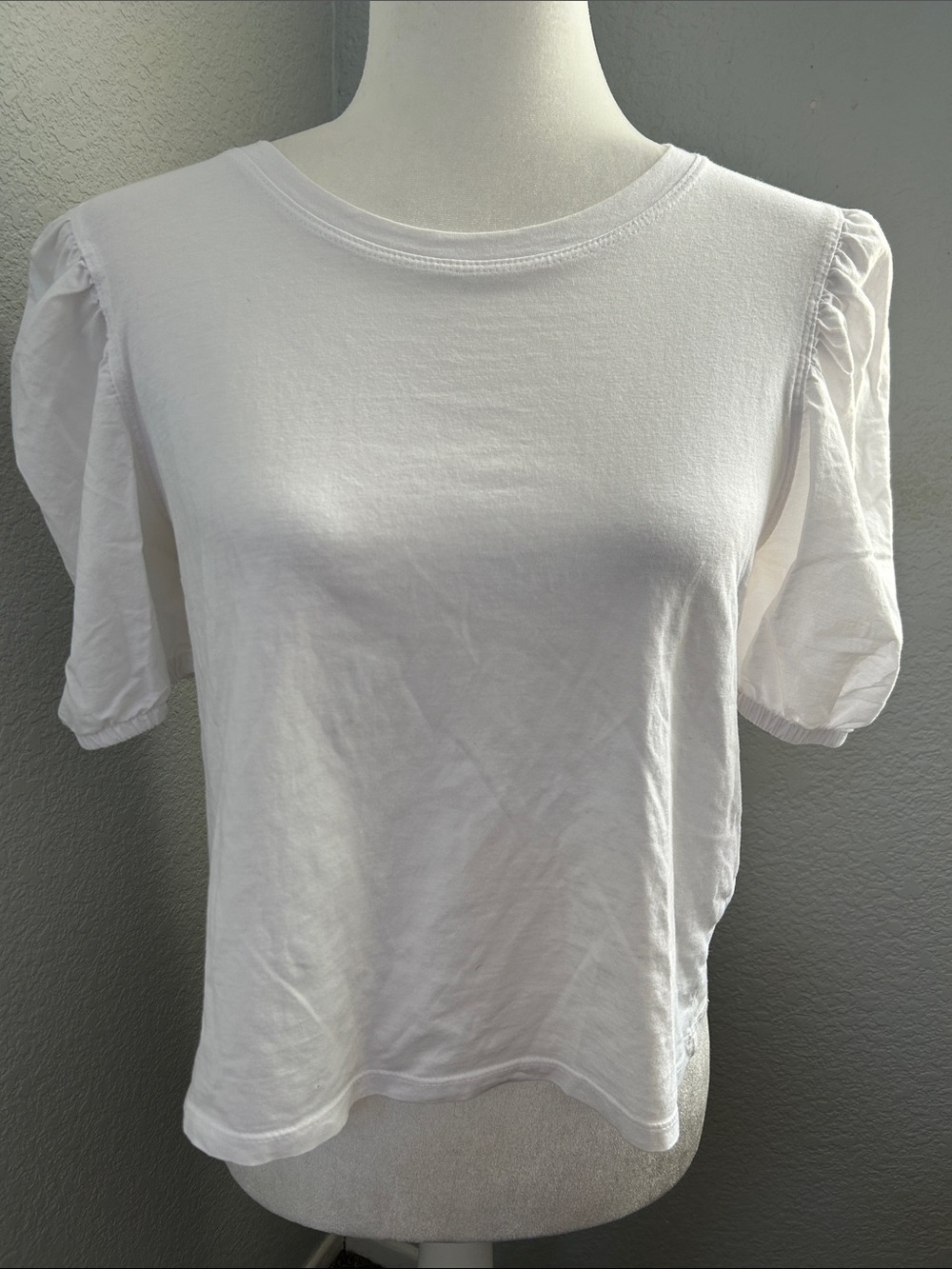 Zara White Puff Sleeve Short Sleeve Tee